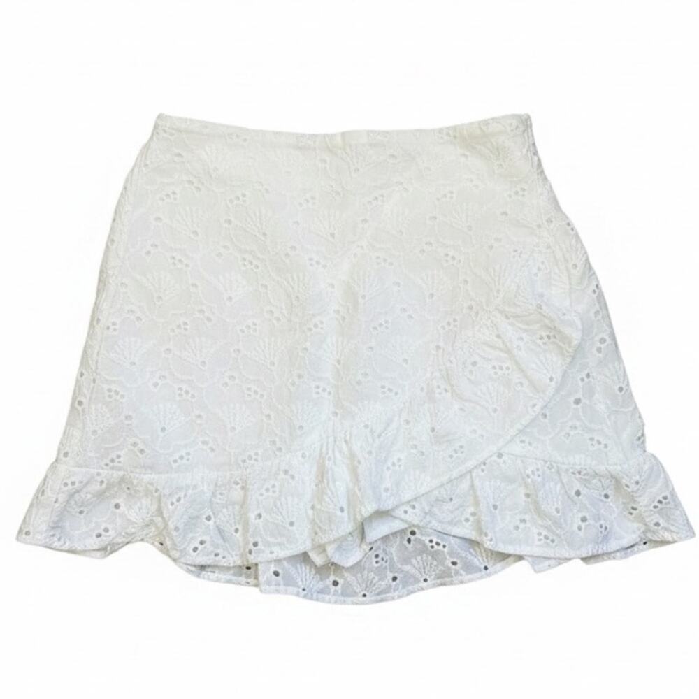 Zara Kids Girls White Eyelet Ruffle Wrap Skort Skirt Size 11-12